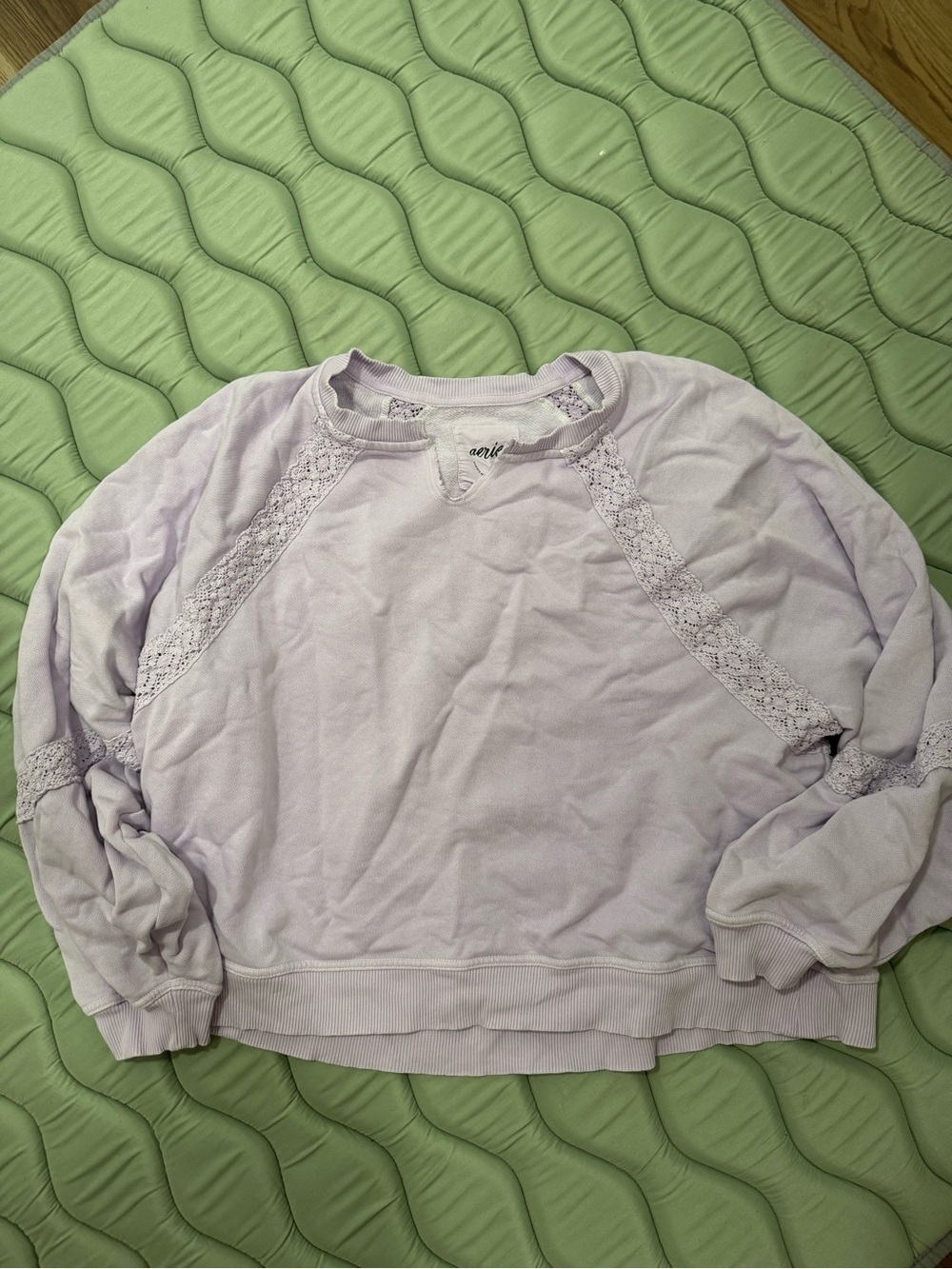 aerie Light Lavender Lace Raglan Pullover Sweatshirt